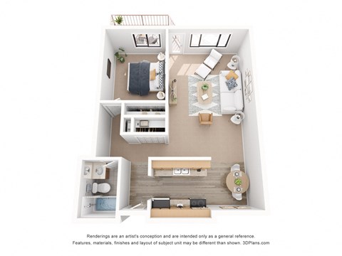 Floor plan for 1 bed, 1 bath, 750 sqft